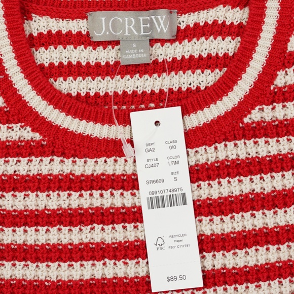 New JCREW Size S Crewneck T-Shirt Sweater in Stripe Linen Red Multi $89 CJ407 - Picture 7 of 7
